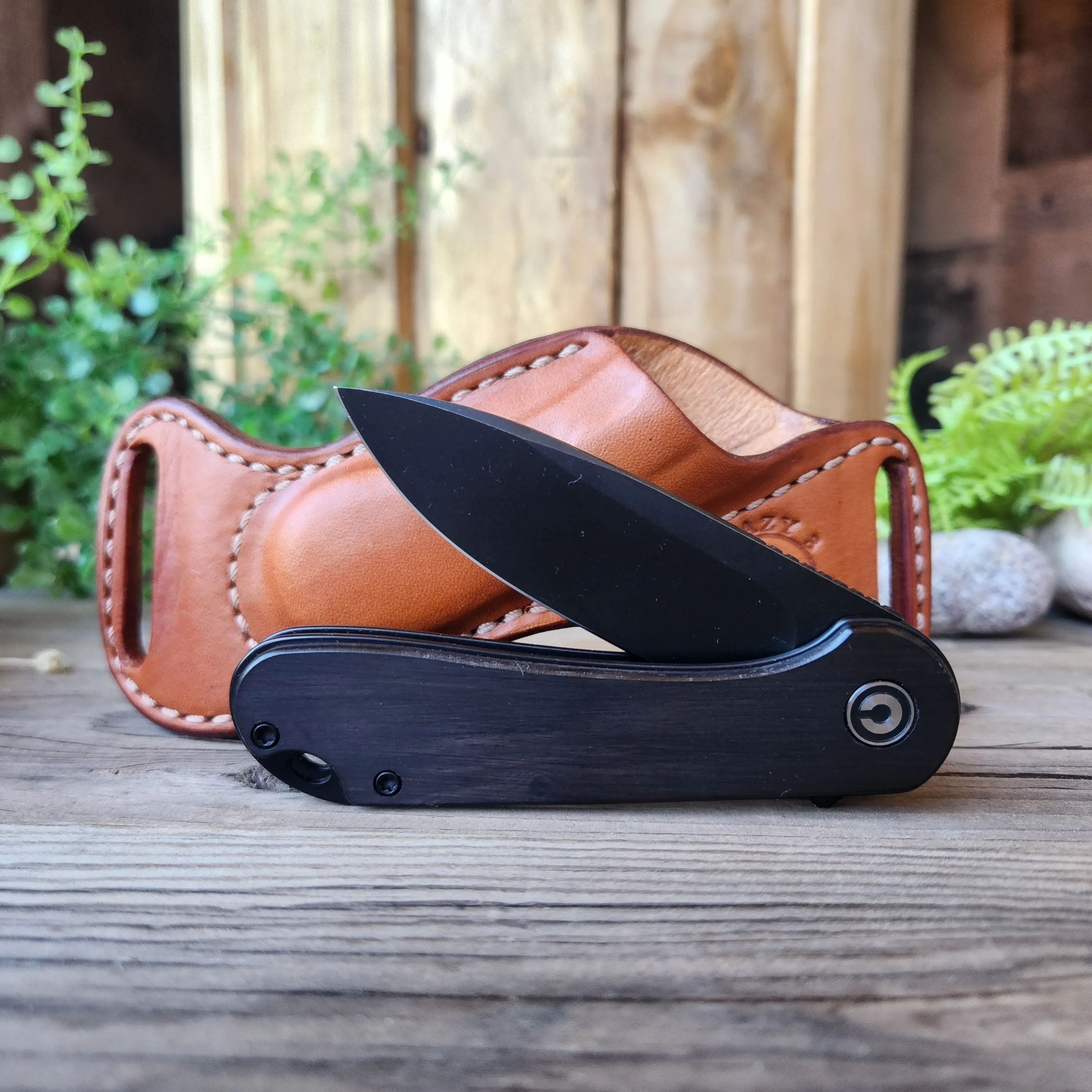 Civivi Elementum with Leather Bishops Scout Carry Sheath