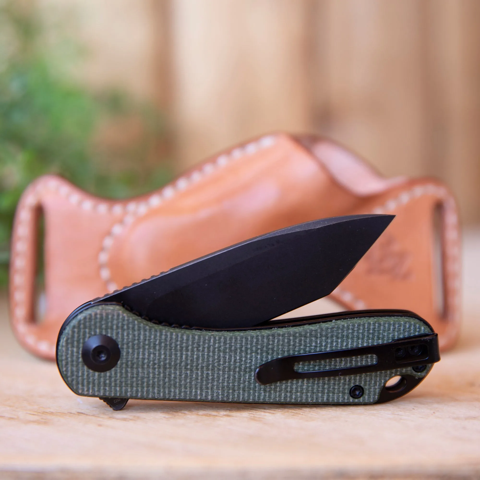 Civivi Elementum with Leather Bishops Scout Carry Sheath