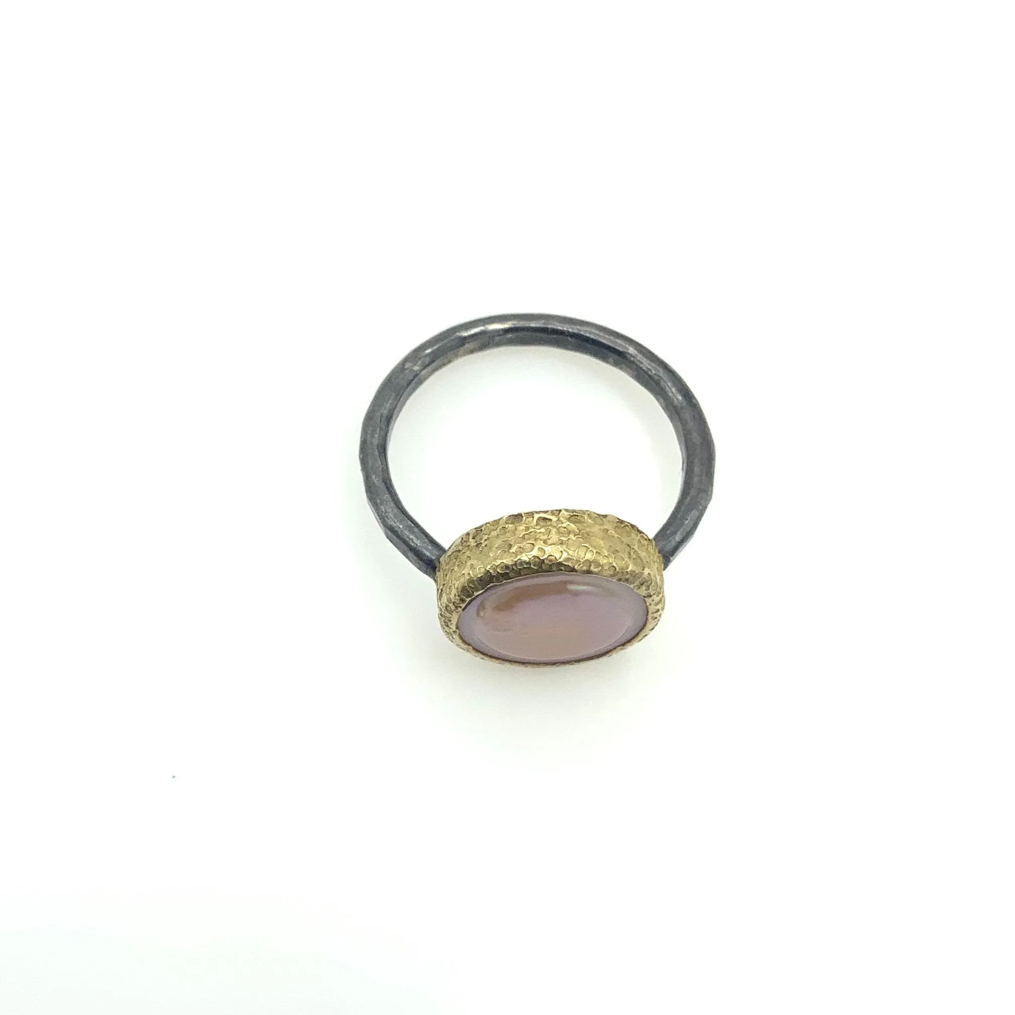 Classic Pearl 14 Karat Bezel and Sterling Silver Oxidized Band Ring
