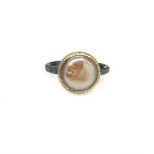 Classic Pearl 14 Karat Bezel and Sterling Silver Oxidized Band Ring