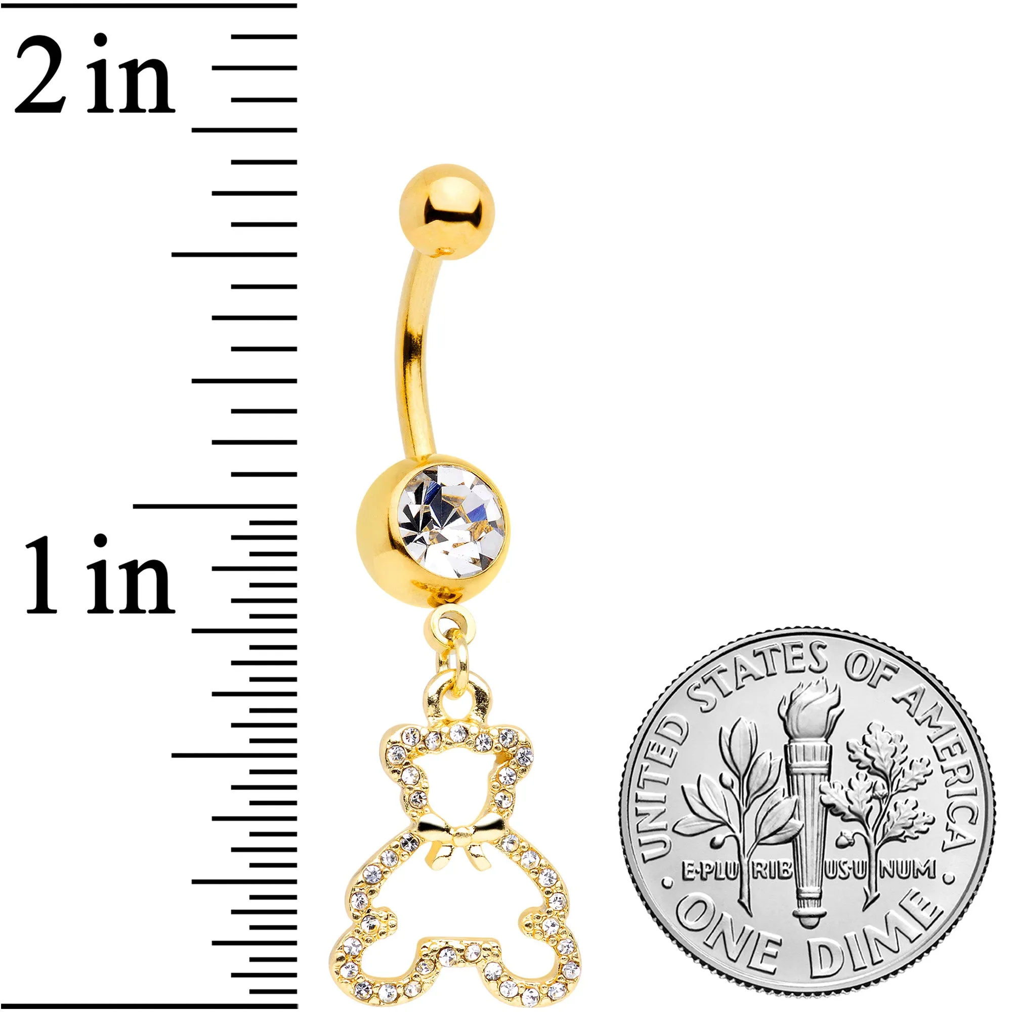 Clear Gem Gold Tone Hollow Bear Dangle Belly Ring