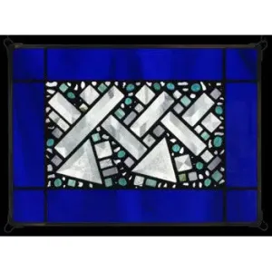 Cobalt Antique Border Geometric Stained Glass Window Panel by Edel Byrne