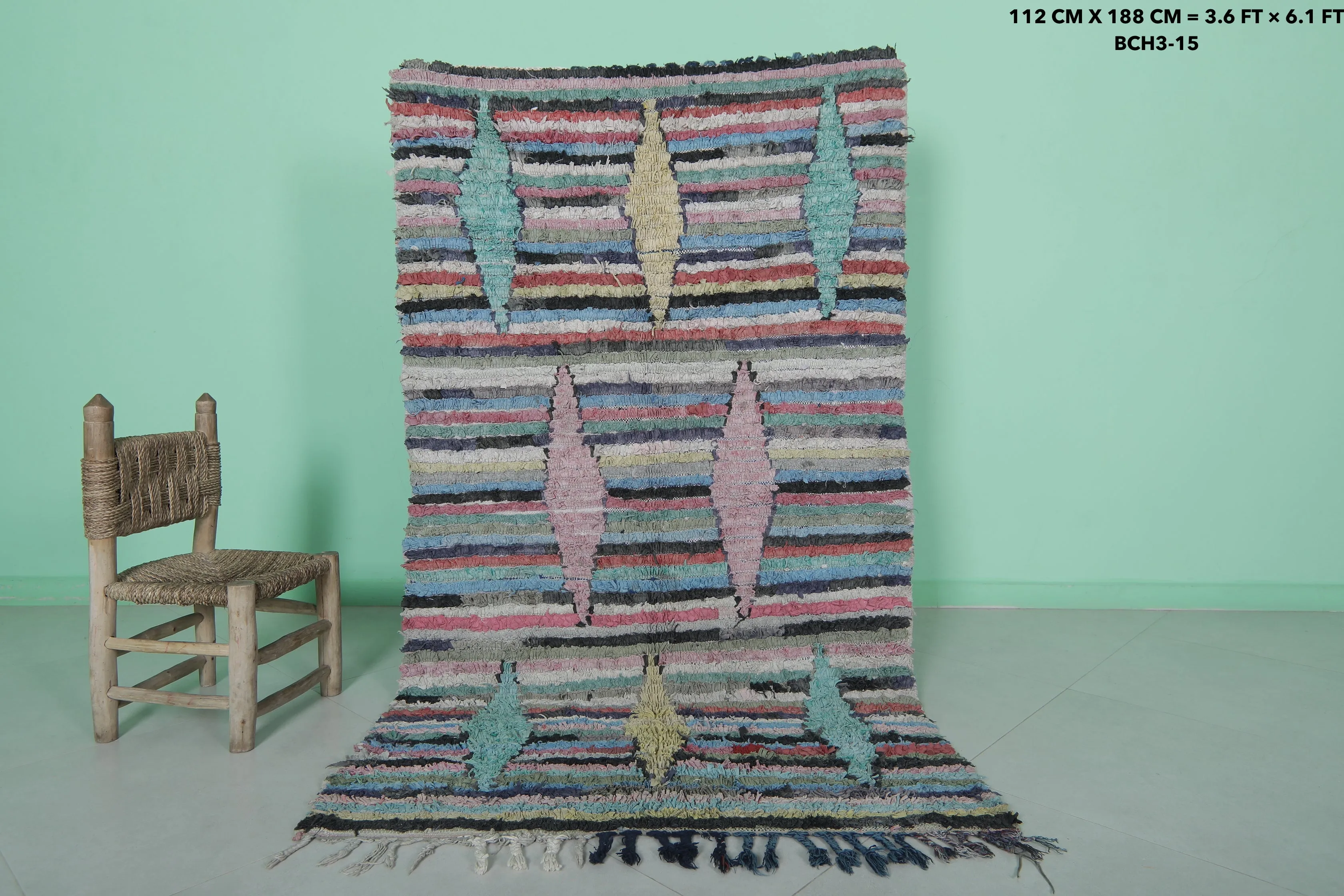 Colorful Boucherouite Area Rug - 3.6x6.1 ft | Handwoven Eco-Friendly