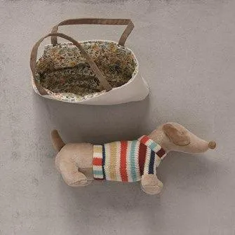 Cotton Dachshund Dog in Carrier