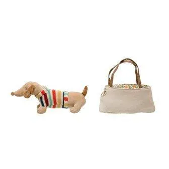 Cotton Dachshund Dog in Carrier