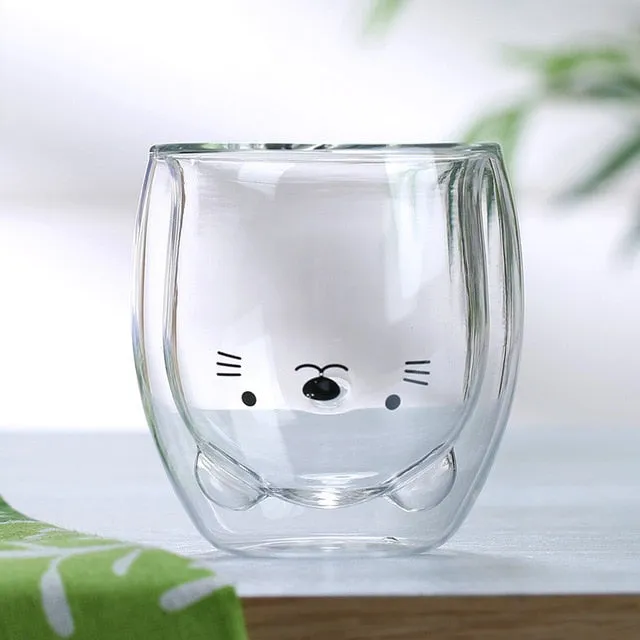 Creative Cute Bear Double-layer Coffee Mug Cat Duck Animal