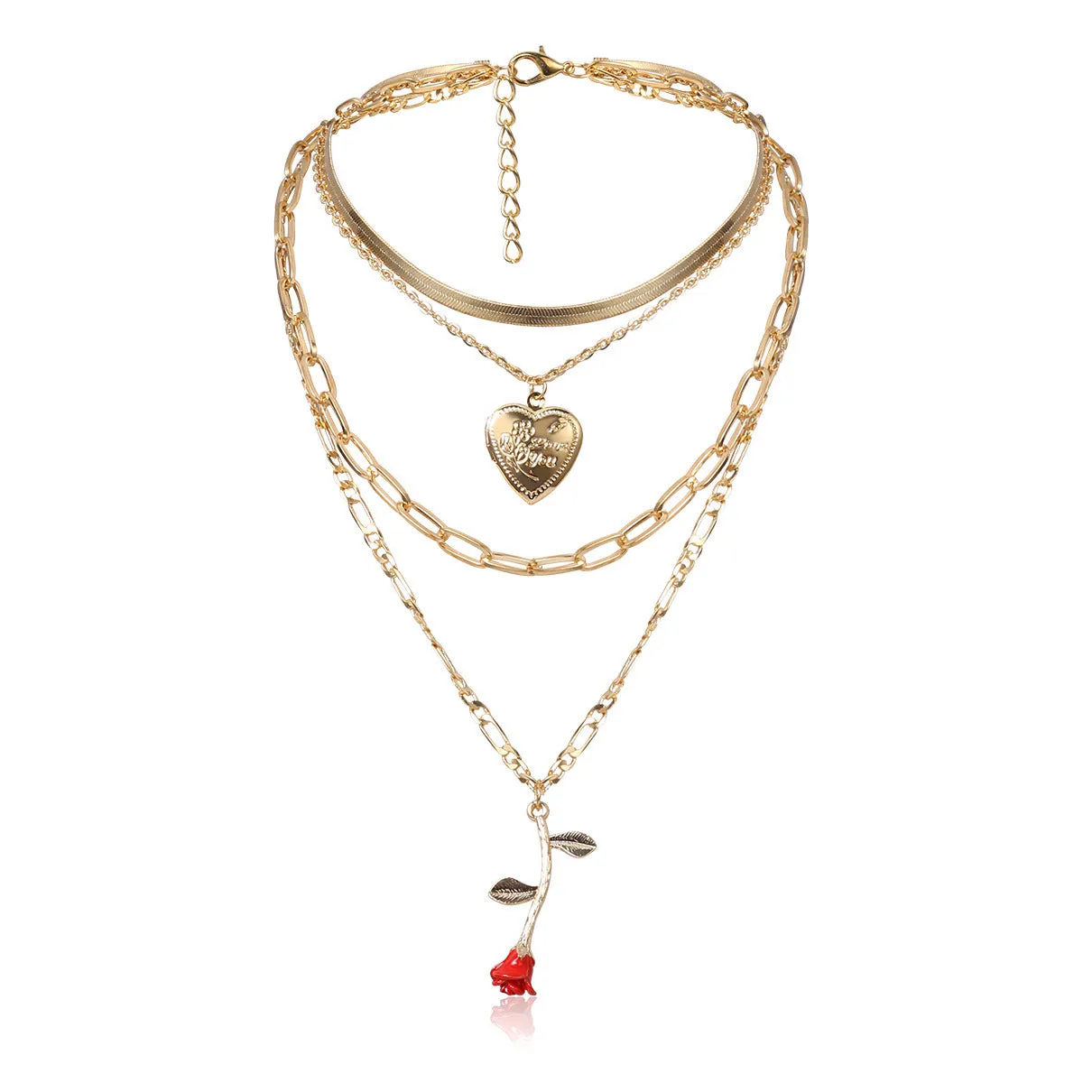 Creative Rose Geometric Open Peach Heart Necklace