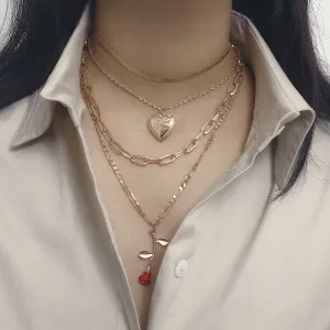 Creative Rose Geometric Open Peach Heart Necklace