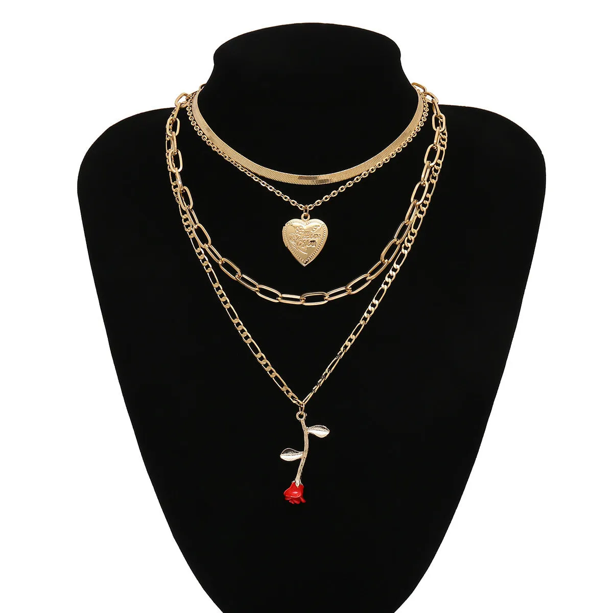 Creative Rose Geometric Open Peach Heart Necklace