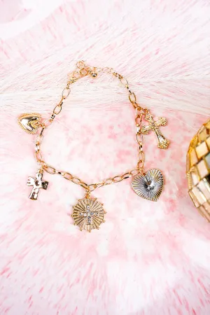 Cross My Heart Goldtone Charm Bracelet