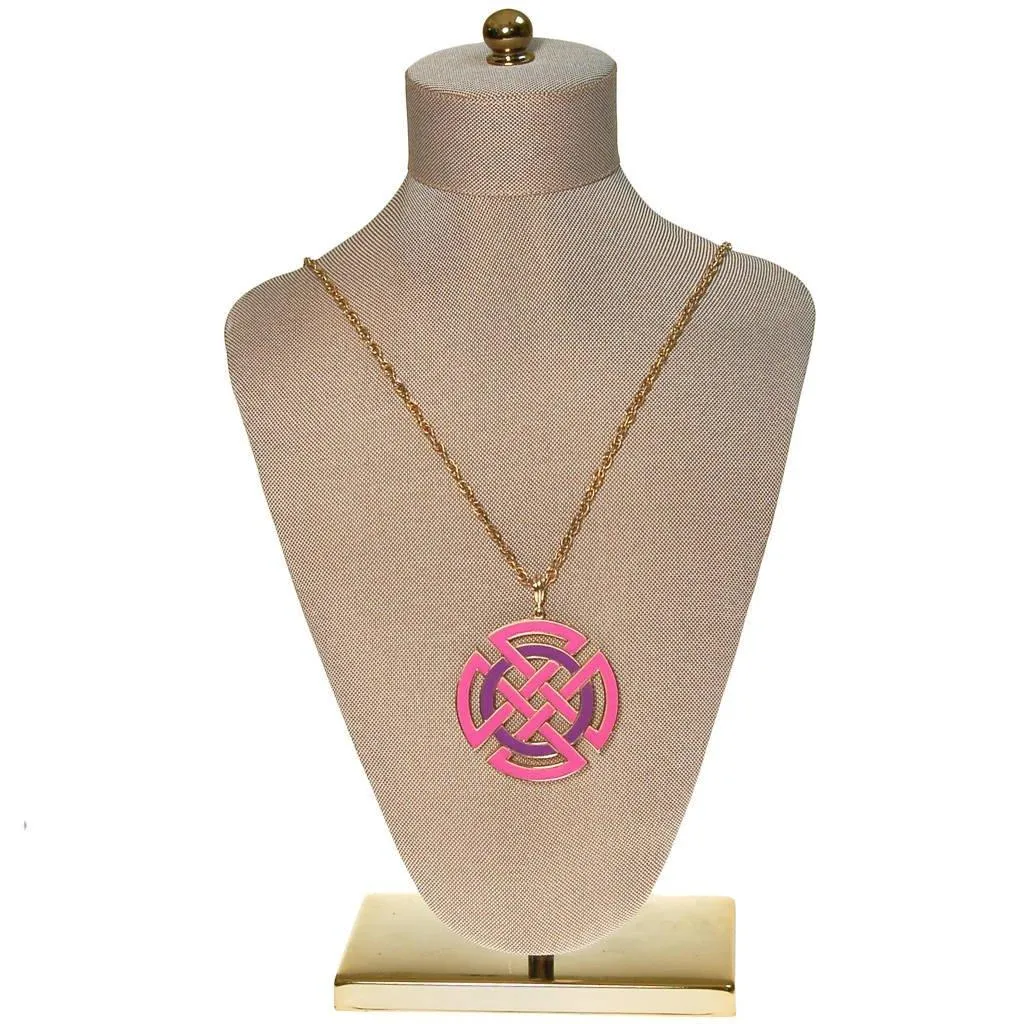 Crown Trifari Modernist Medallion Necklace, Pink, Purple, and Gold