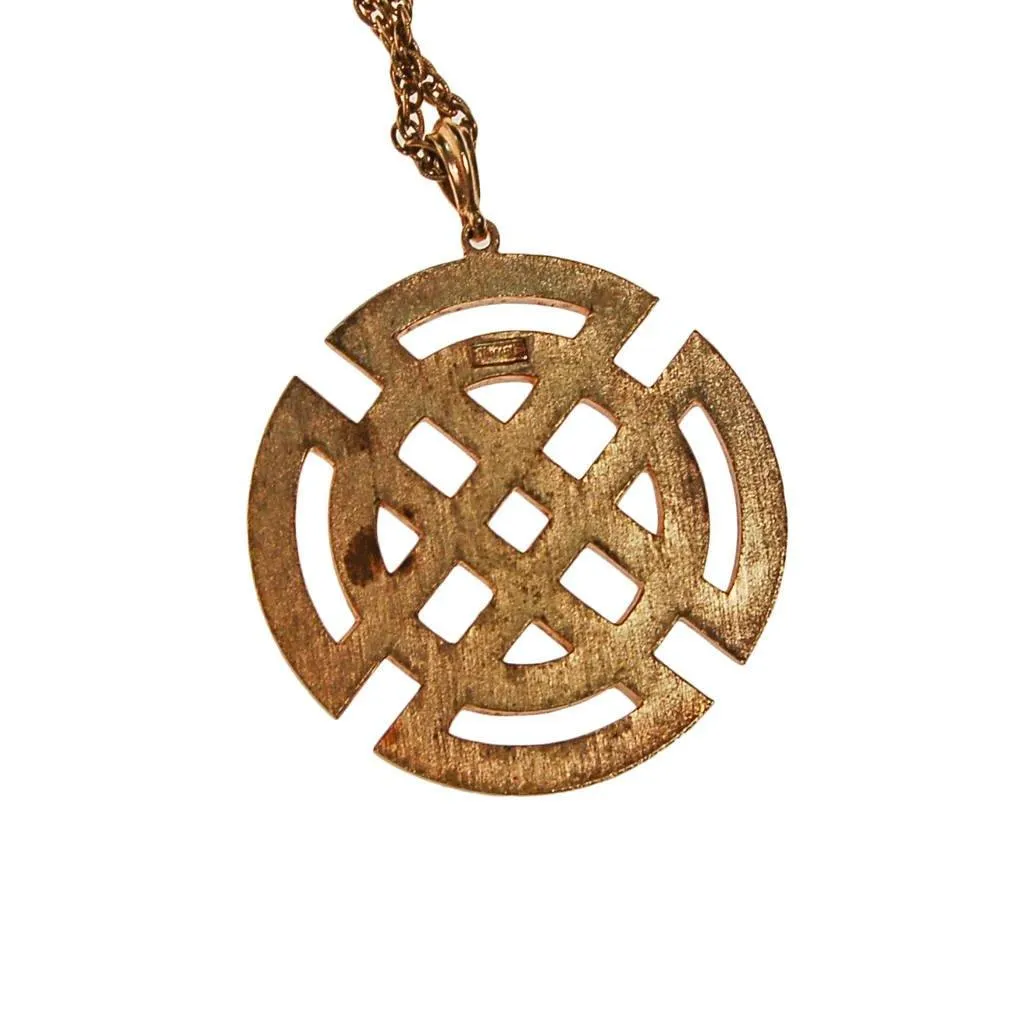Crown Trifari Modernist Medallion Necklace, Pink, Purple, and Gold