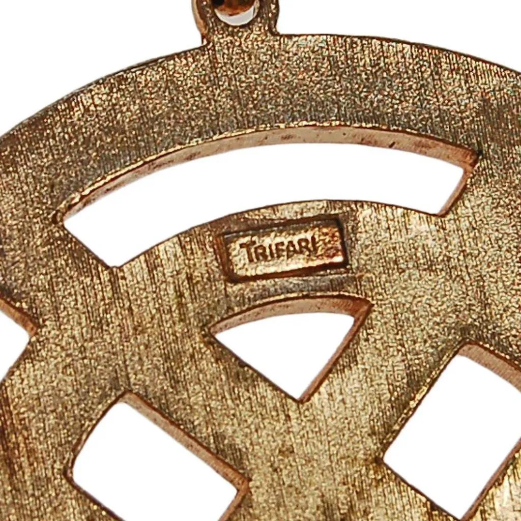 Crown Trifari Modernist Medallion Necklace, Pink, Purple, and Gold