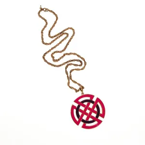 Crown Trifari Modernist Medallion Necklace, Pink, Purple, and Gold