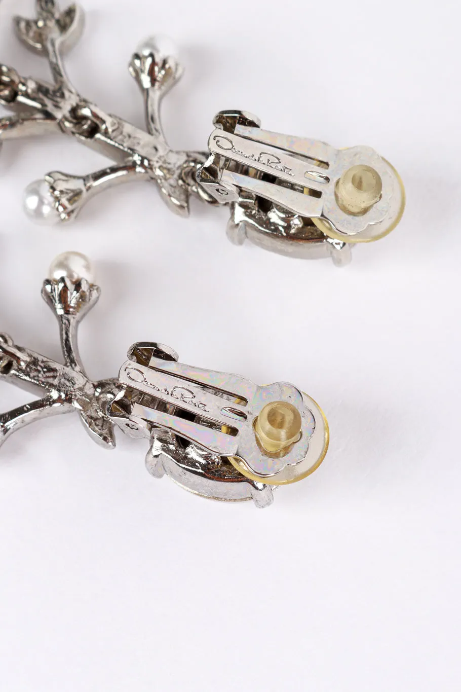 Crystal & Pearl Silver Floral Drop Earrings