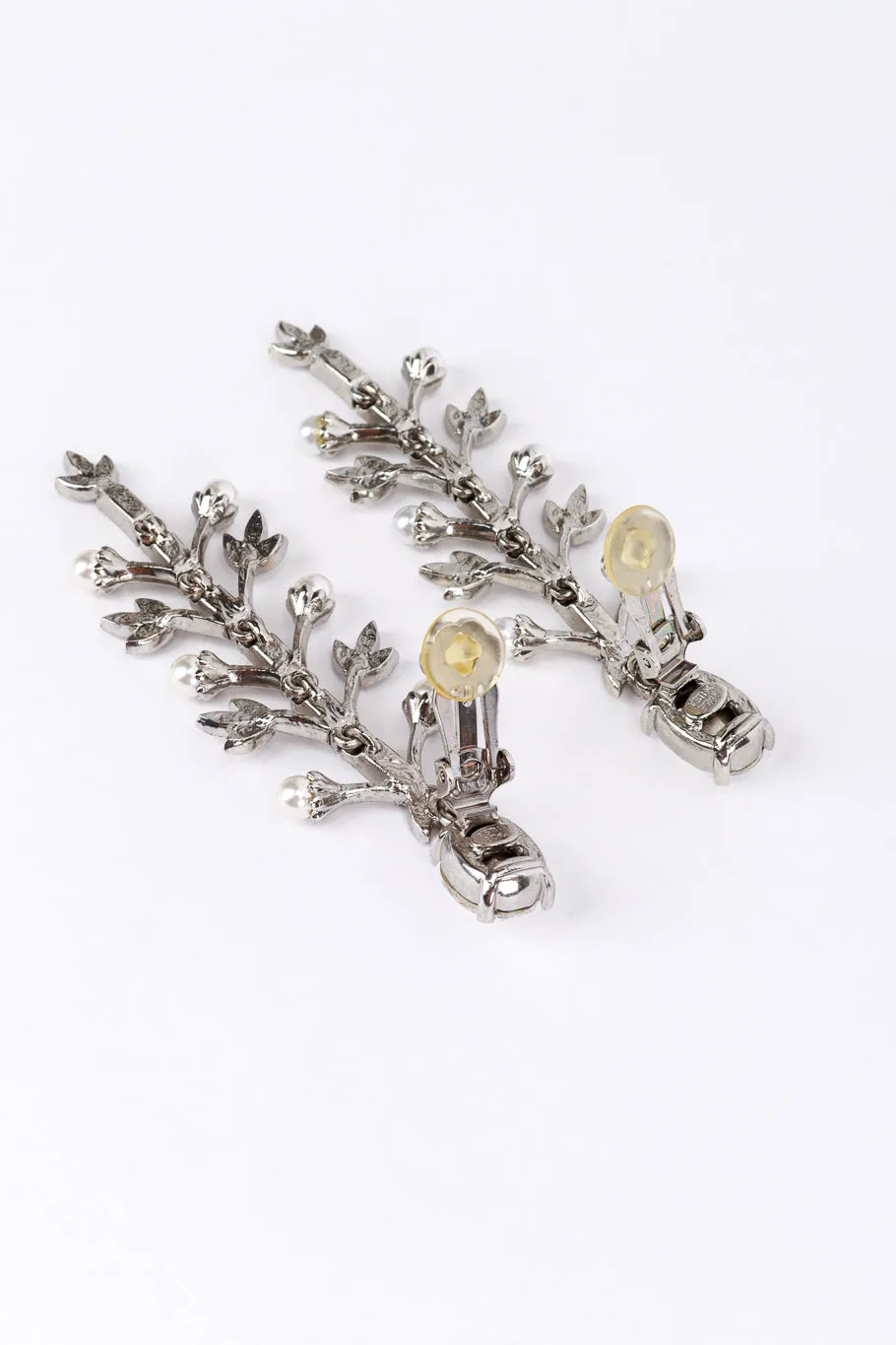 Crystal & Pearl Silver Floral Drop Earrings