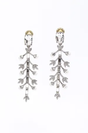 Crystal & Pearl Silver Floral Drop Earrings