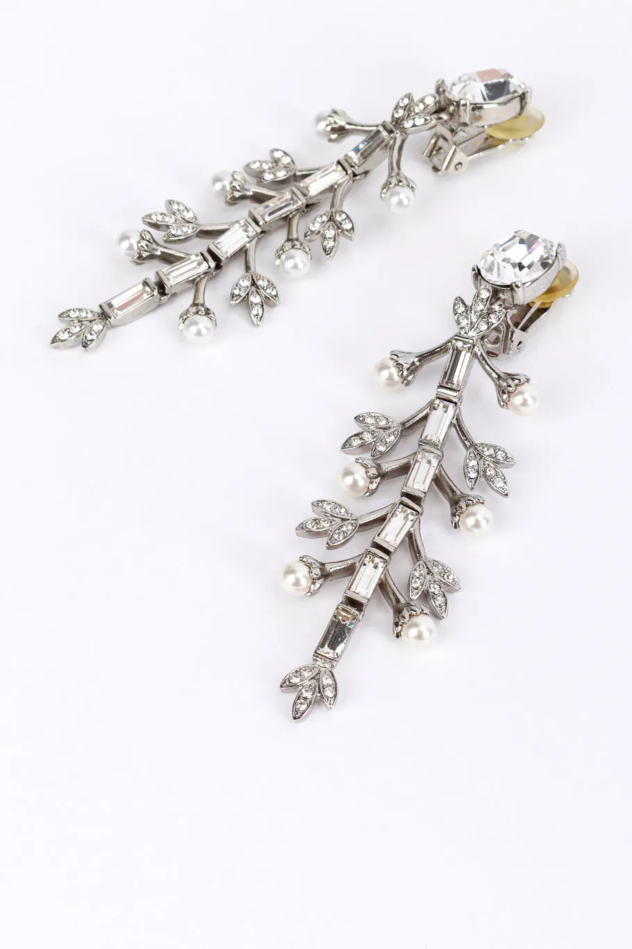Crystal & Pearl Silver Floral Drop Earrings