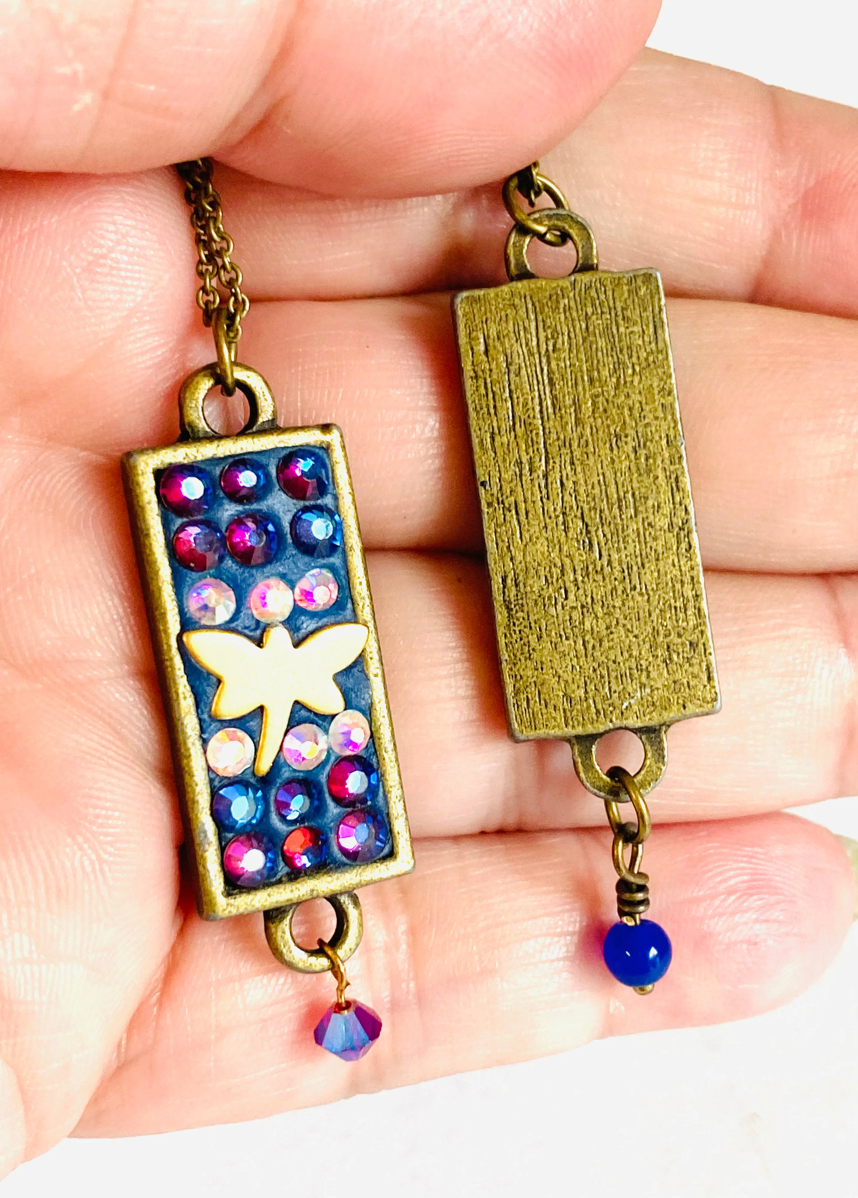 Crystal Mosaic Bar Pendant/Animal Totem Necklace, Animal Necklace