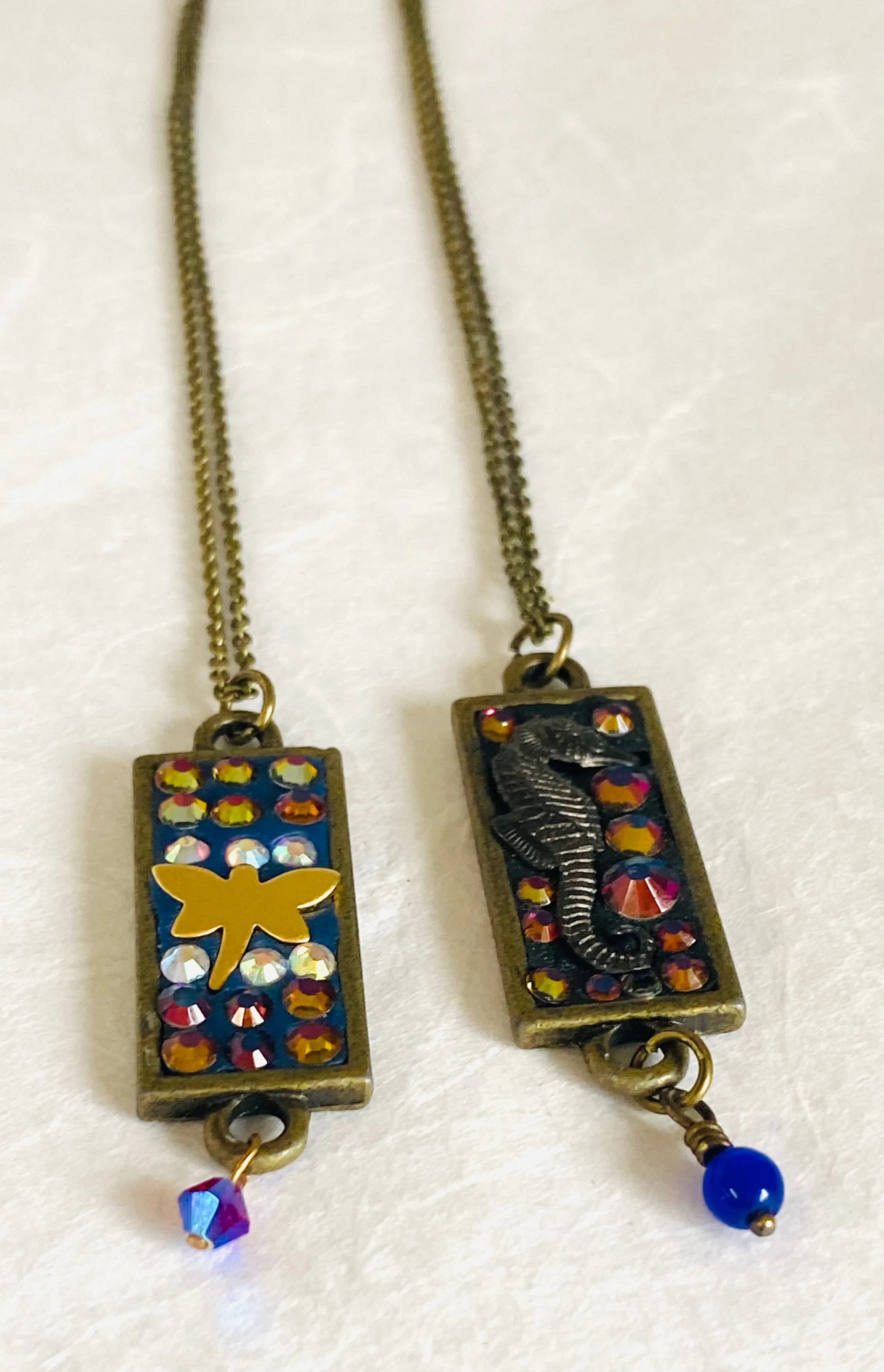 Crystal Mosaic Bar Pendant/Animal Totem Necklace, Animal Necklace