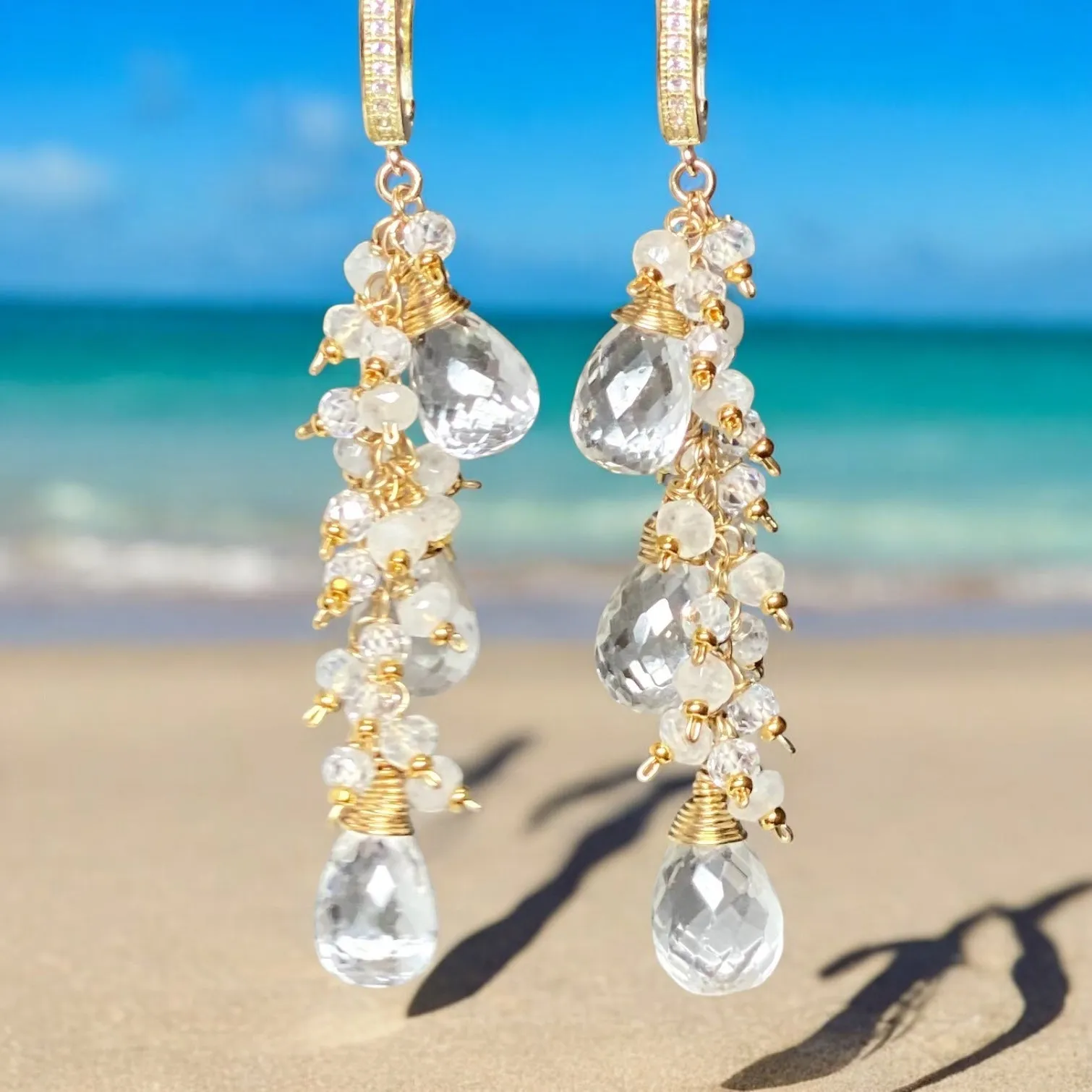 Crystal Quartz Bridal Wedding Earrings 14 kt Gold Fill