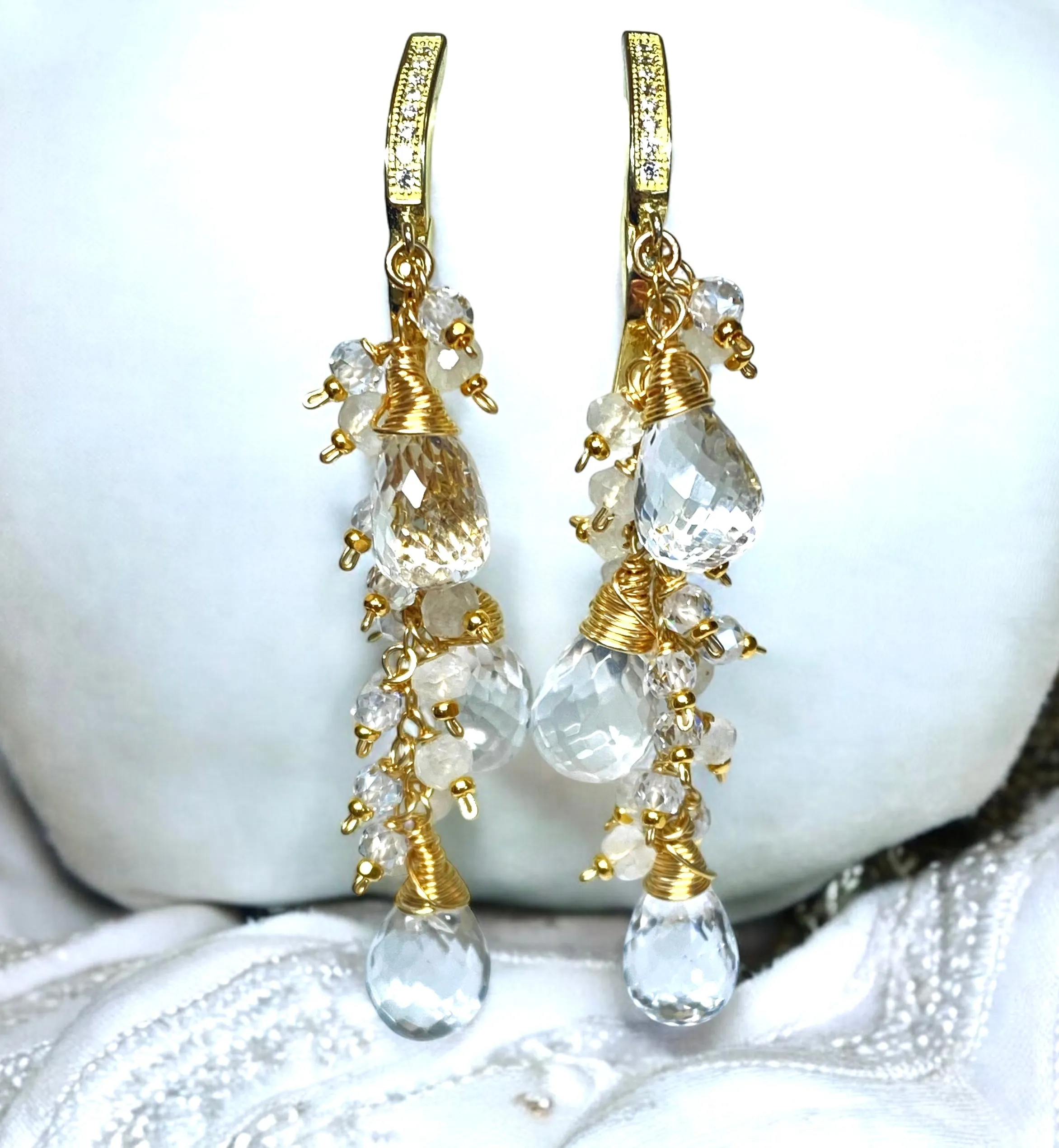 Crystal Quartz Bridal Wedding Earrings 14 kt Gold Fill