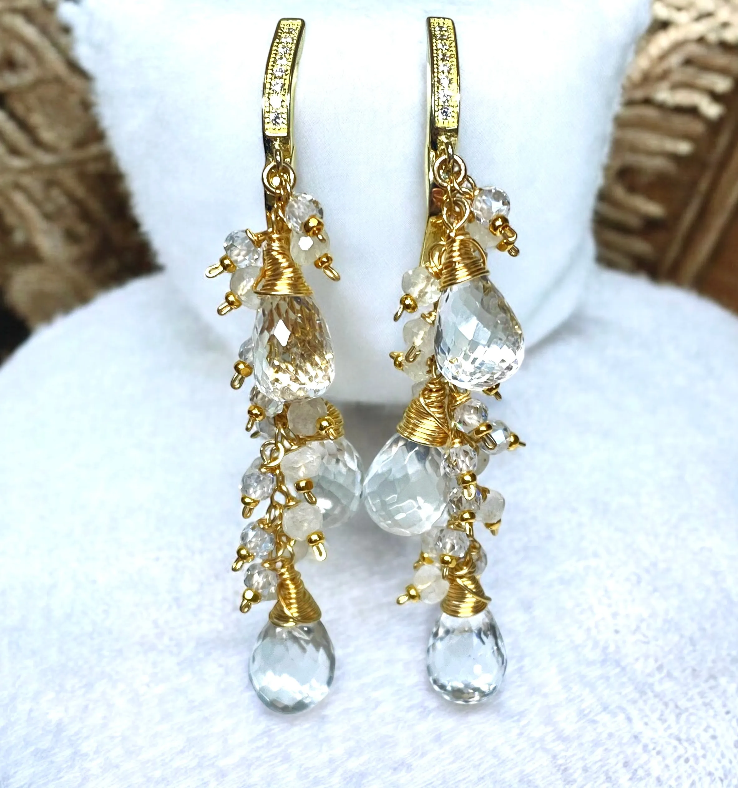 Crystal Quartz Bridal Wedding Earrings 14 kt Gold Fill