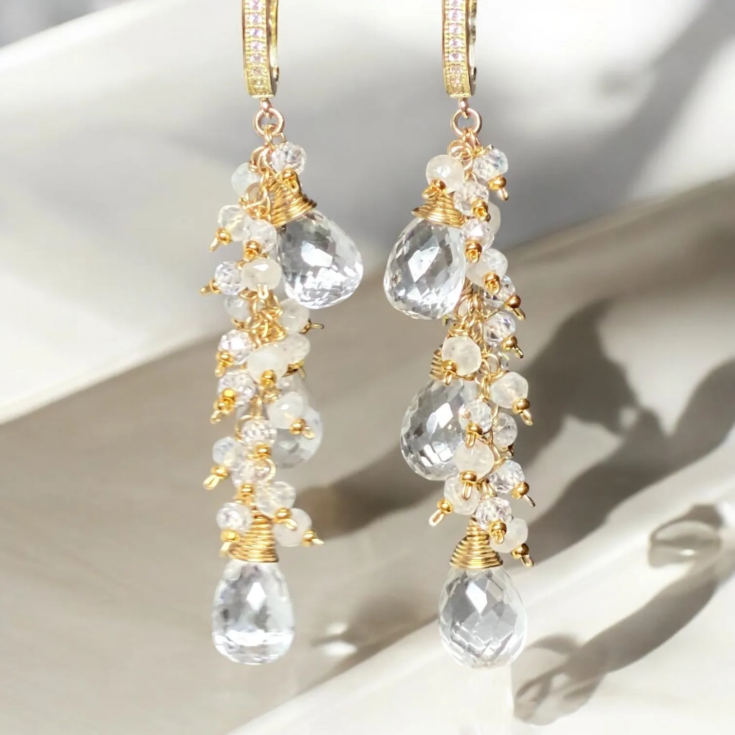 Crystal Quartz Bridal Wedding Earrings 14 kt Gold Fill