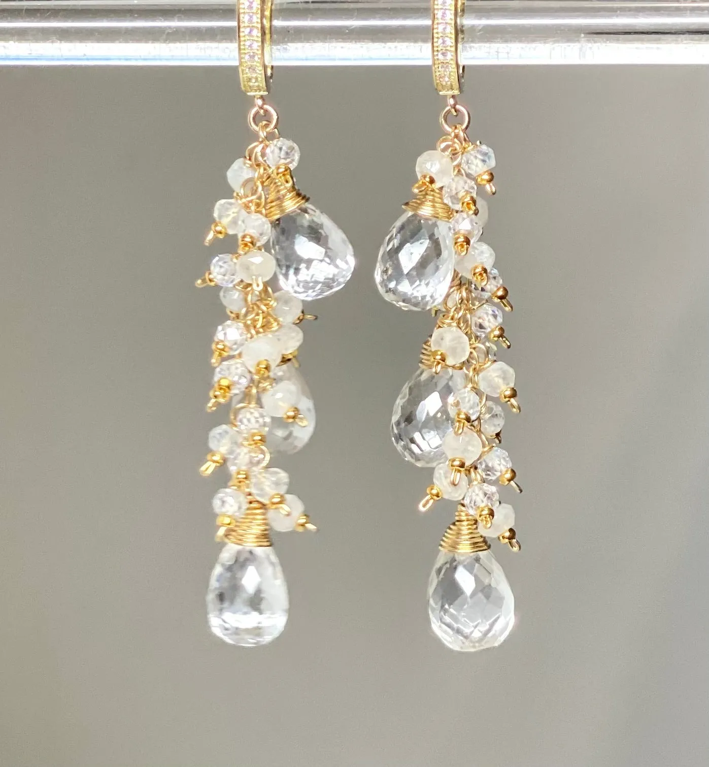 Crystal Quartz Bridal Wedding Earrings 14 kt Gold Fill