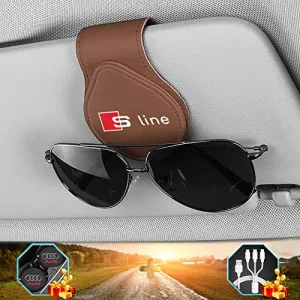 Custom-Fit for Audi S-Line Sunglasses Holder, for Visor Storage Glasses, Magnetic Leather Glasses Frame, for Audi S-Line Accessories (for Audi S-Line, Brown)