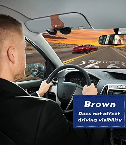 Custom-Fit for Audi S-Line Sunglasses Holder, for Visor Storage Glasses, Magnetic Leather Glasses Frame, for Audi S-Line Accessories (for Audi S-Line, Brown)