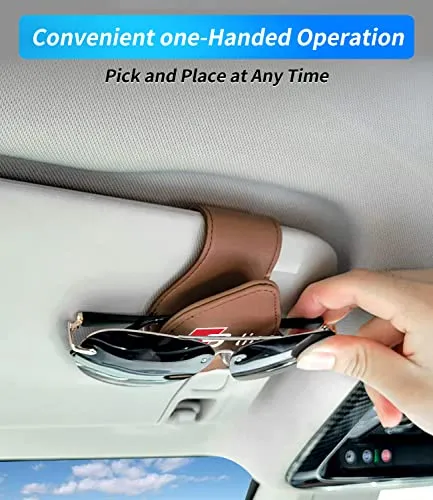 Custom-Fit for Audi S-Line Sunglasses Holder, for Visor Storage Glasses, Magnetic Leather Glasses Frame, for Audi S-Line Accessories (for Audi S-Line, Brown)