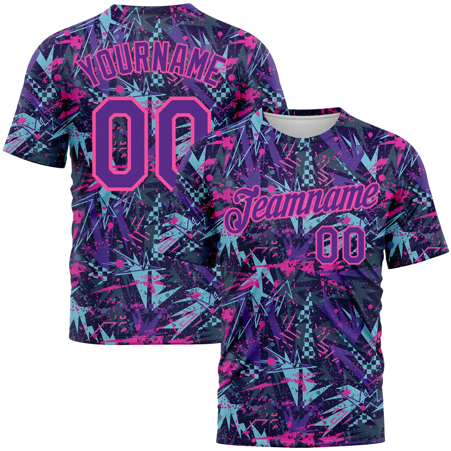 Custom Graffiti Pattern Purple-Pink 3D Creative Geometric Figures And Dots Performance T-Shirt