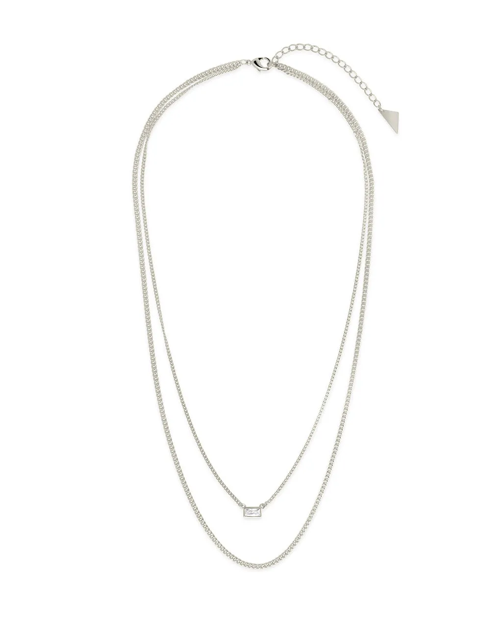 CZ Baguette Layered Curb Chain Necklace