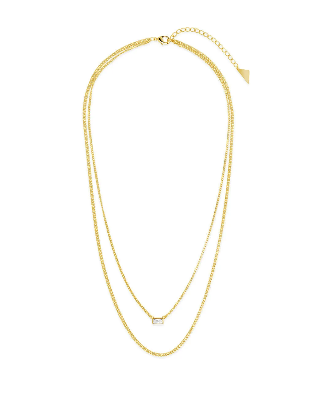 CZ Baguette Layered Curb Chain Necklace