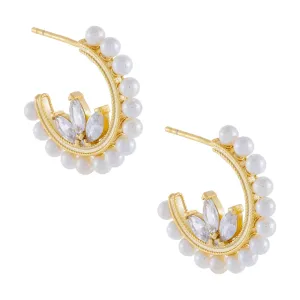 CZ Flower X Pearl Hoop Earring