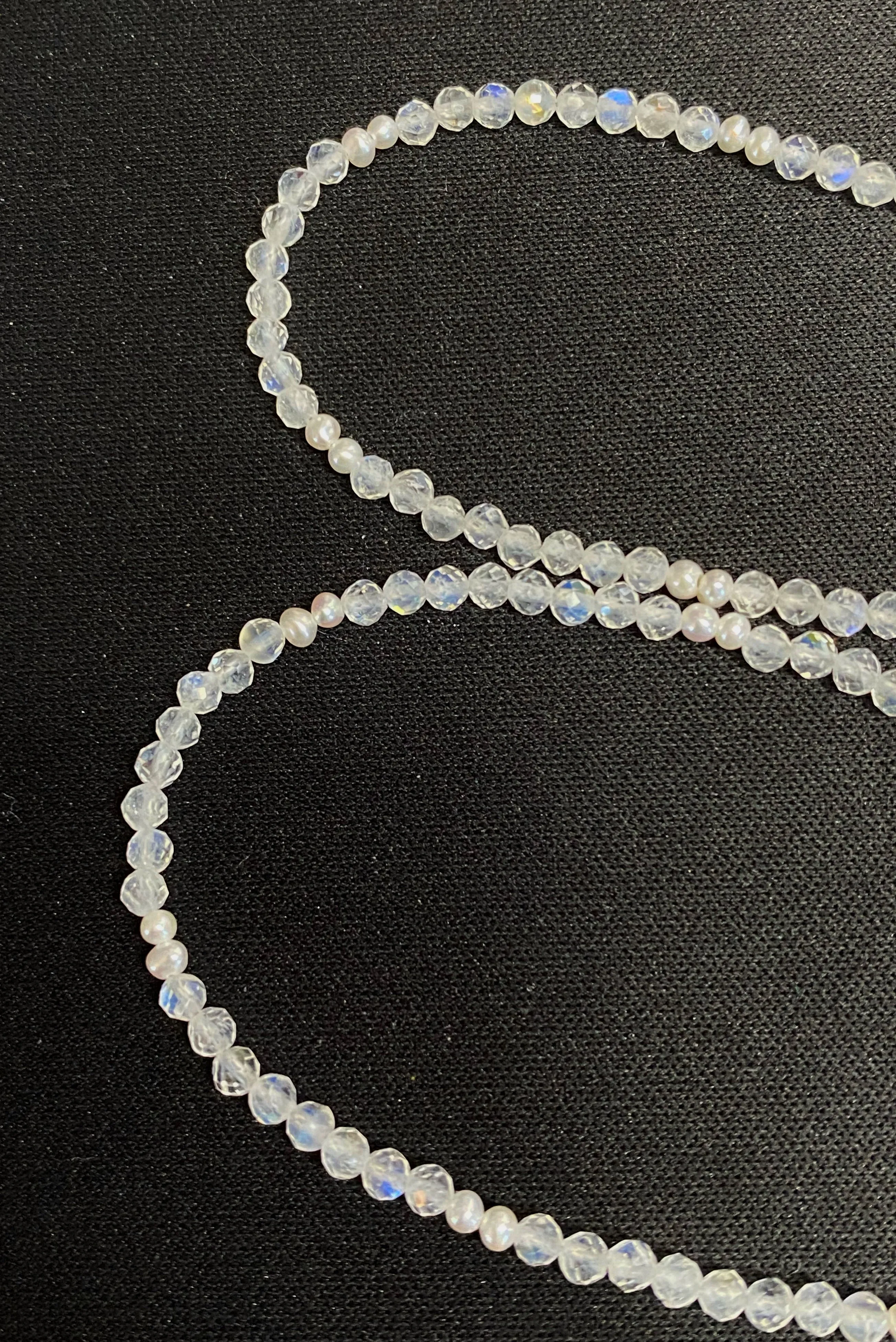 Dainty Rainbow Moonstone Pearl, Ice Quartz Pendant Bridal Necklace