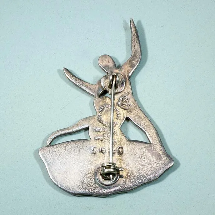 Dancing Couple Sterling & Enamel Brooch by Margot de Taxco