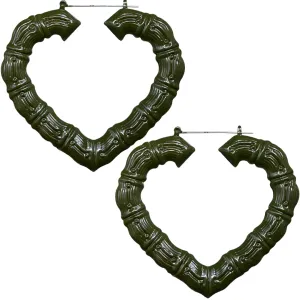 Dark Green Heart Shaped Bamboo Earrings