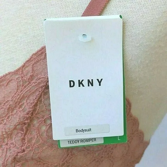 DKNY Teddy Romper Bodysuit with Lace Large NEW