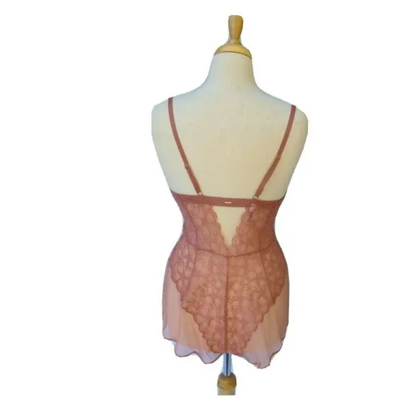 DKNY Teddy Romper Bodysuit with Lace Large NEW