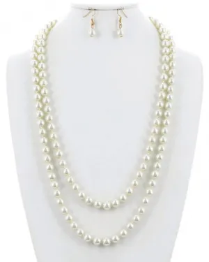 Double String Pearl Necklace and Earrings Set