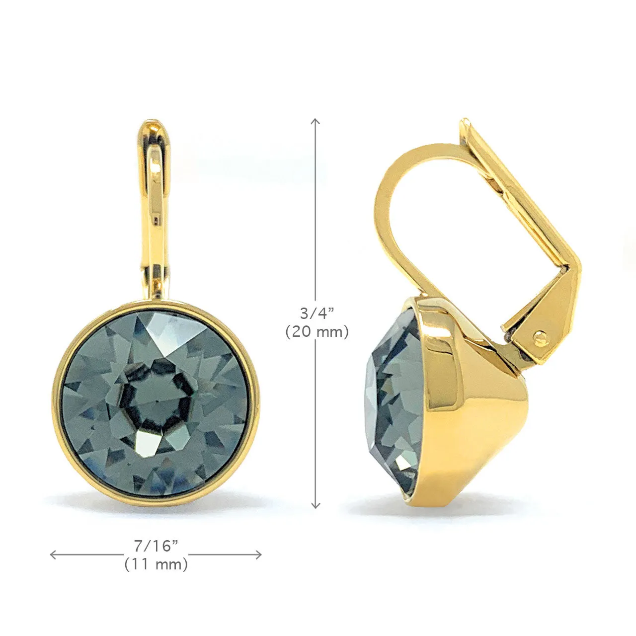 Drop Earrings with Black Diamond Crystals Gold Plated