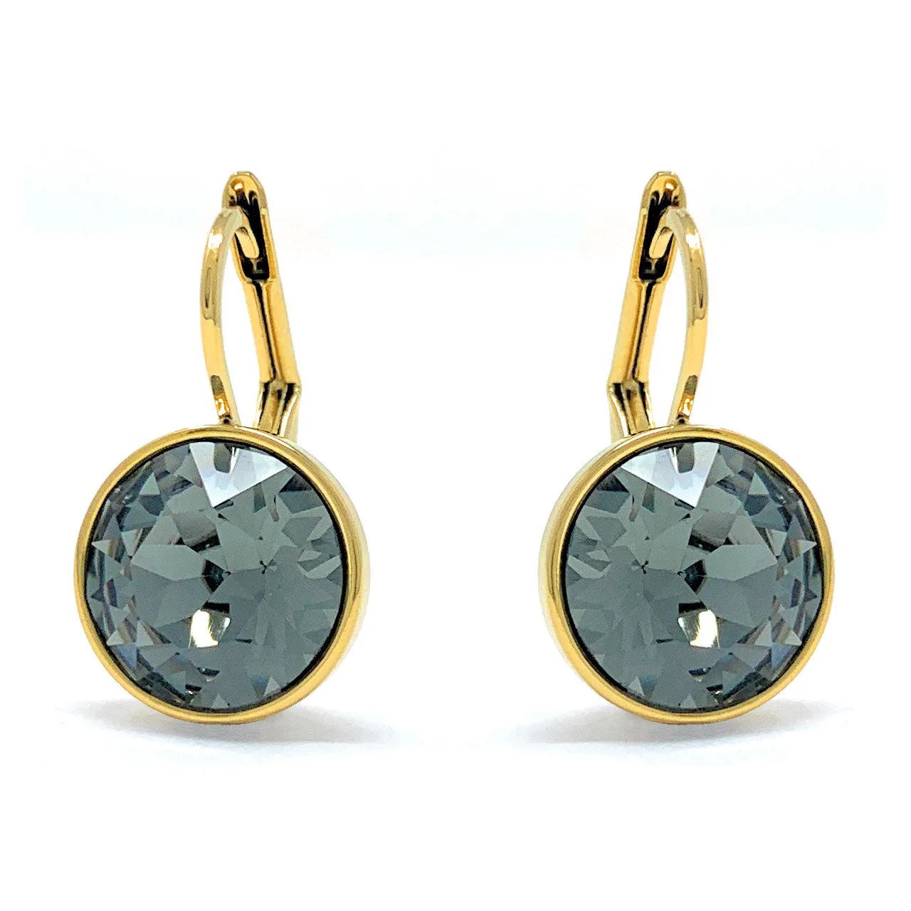 Drop Earrings with Black Diamond Crystals Gold Plated
