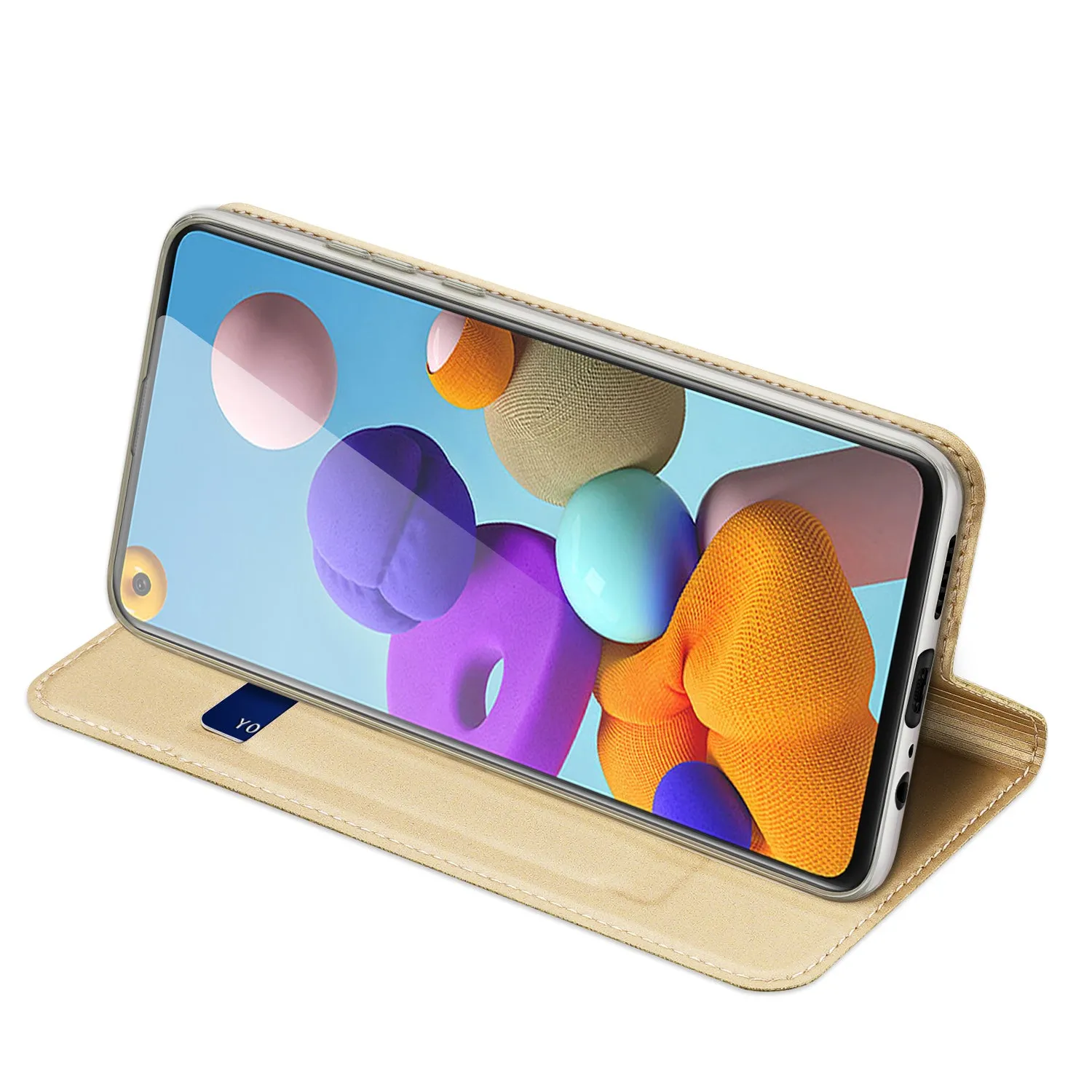 DUX DUCIS for Samsung A21s/A51 5G Magnetic Protective Case Bracket with Card Slot Leather Mobile Phone Cover Tyrant Gold