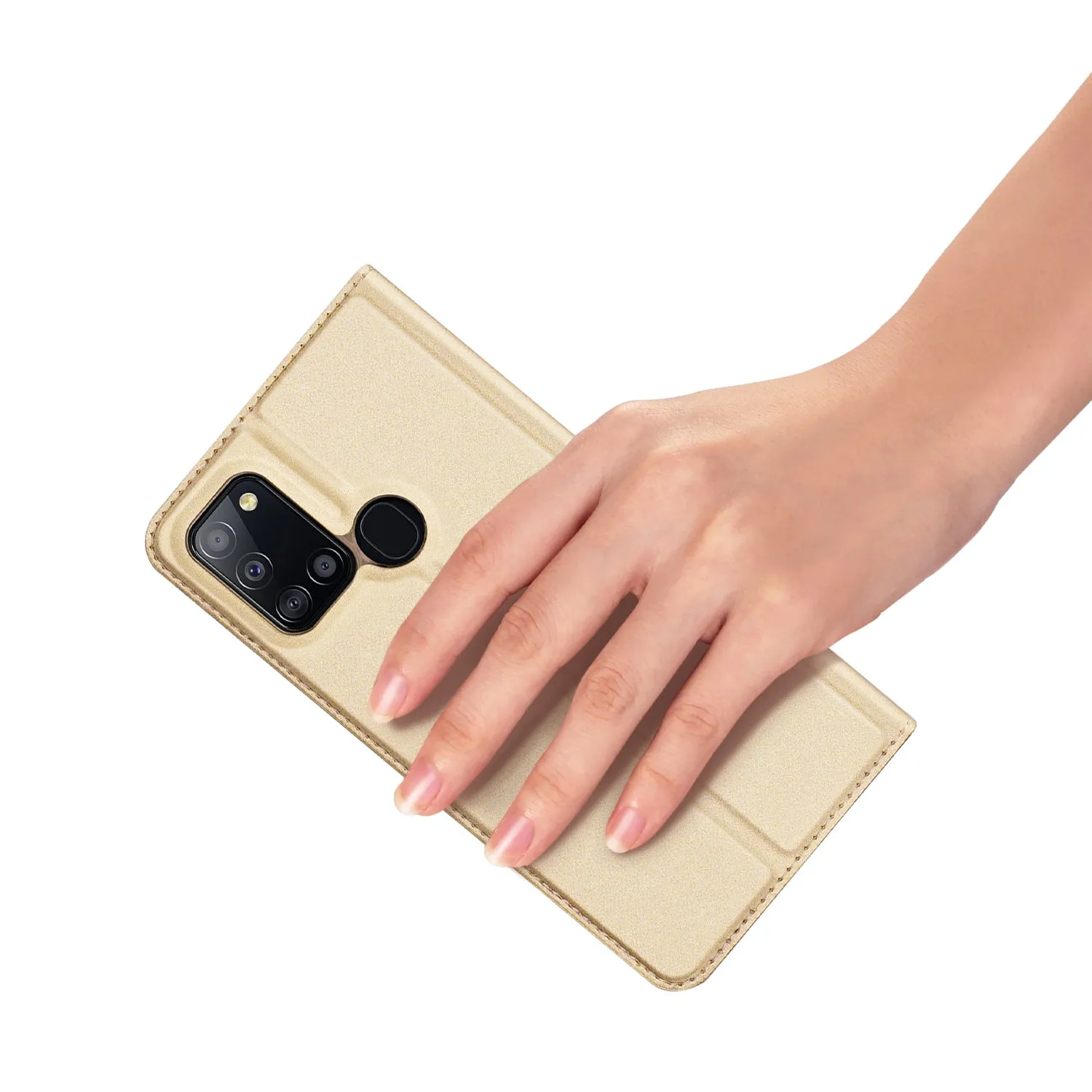 DUX DUCIS for Samsung A21s/A51 5G Magnetic Protective Case Bracket with Card Slot Leather Mobile Phone Cover Tyrant Gold
