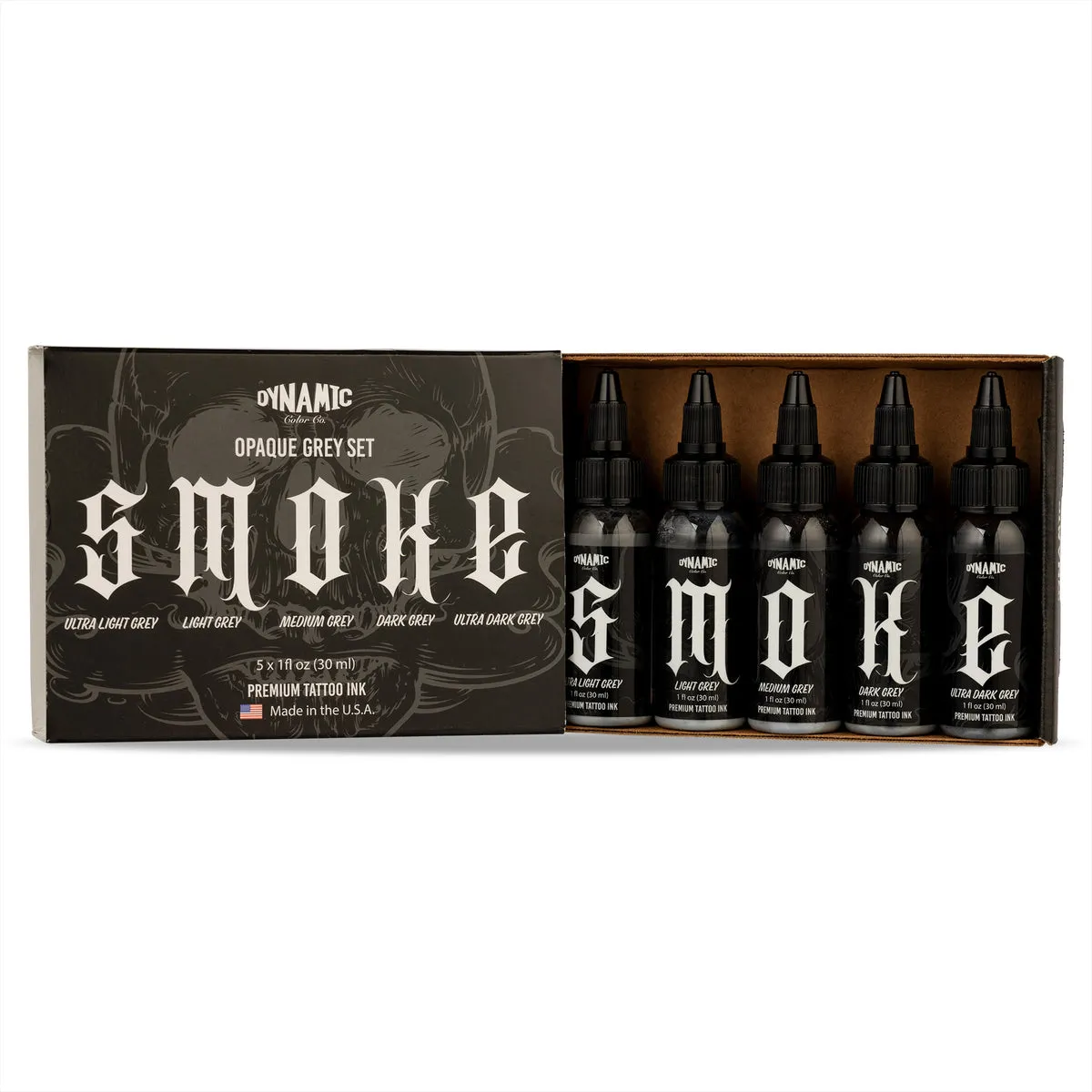 DYNAMIC COLOR TATTOO INK SMOKE OPAQUE GREYS 1OZ SET