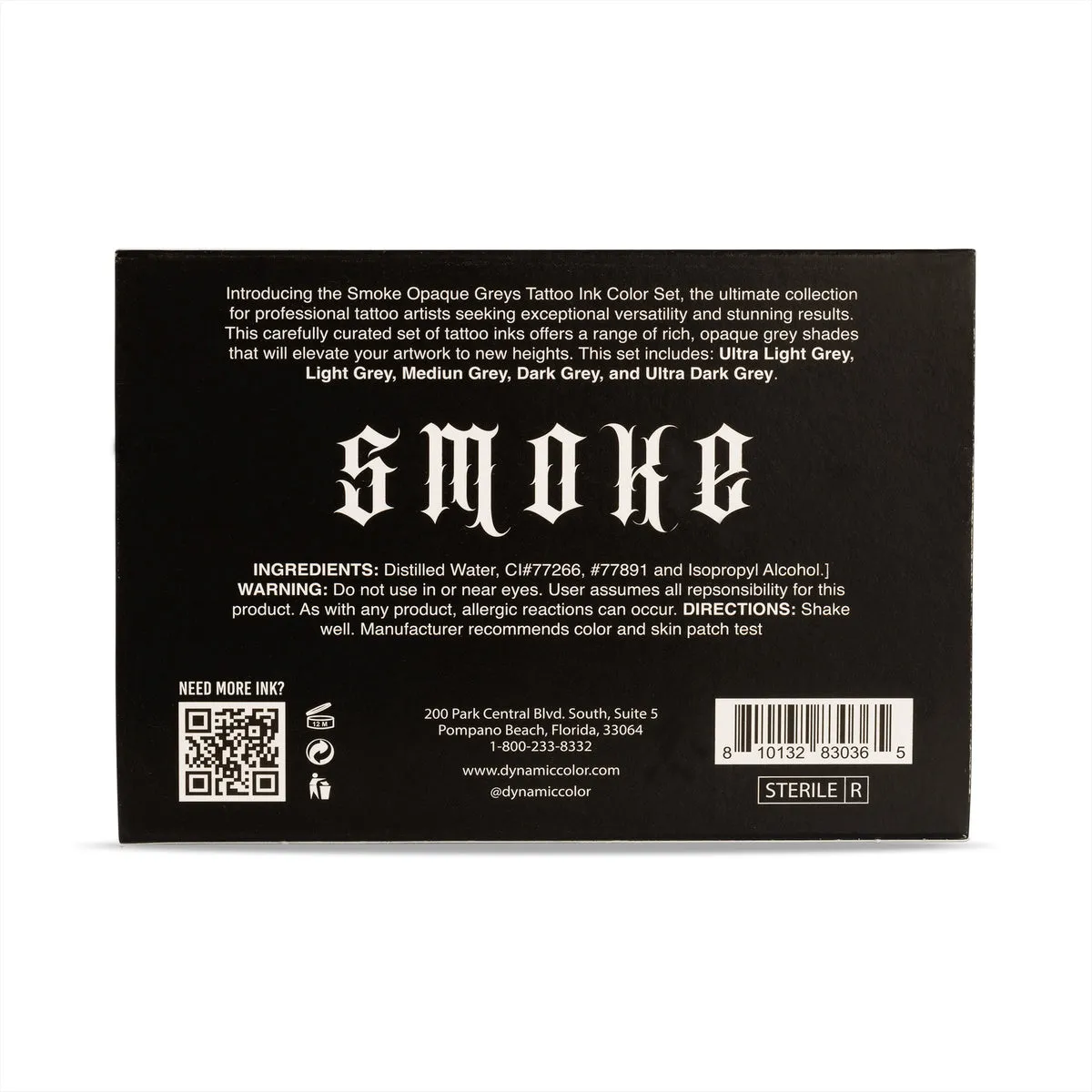 DYNAMIC COLOR TATTOO INK SMOKE OPAQUE GREYS 1OZ SET