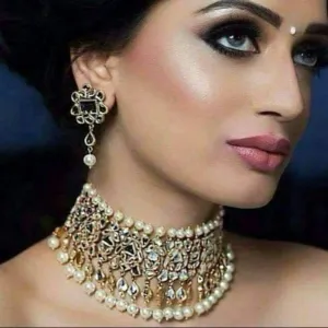Elegant Kundan Necklace with White Pearls #J4230