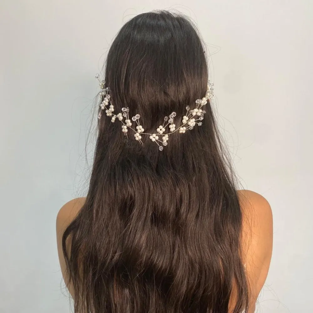 Elegant Pearl Beads Silver Bridal Headpiece 7